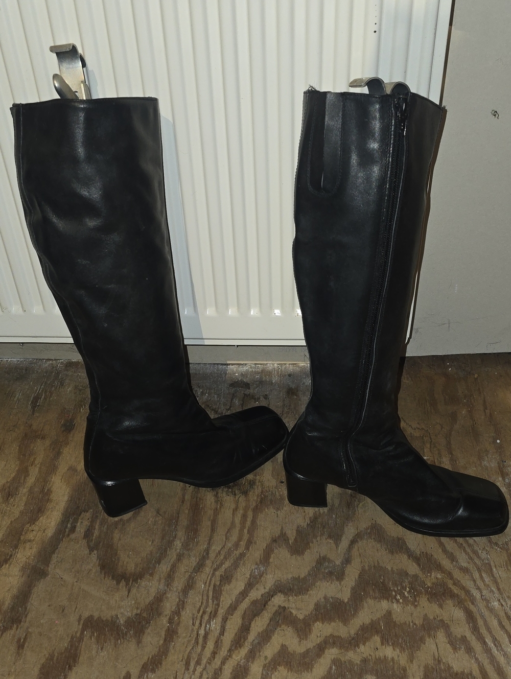 Women's Black Over-the-Knee Leather Boots with Low Block Heel